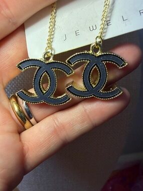 Gold & Black Double C Drop Earrings - CC